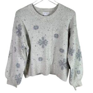 NWT Yet Again | Cream Gray Fleck & Blue Snowflake Sweater Size Medium